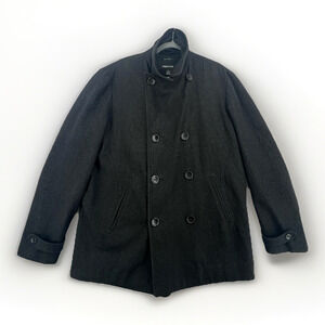Claiborne Wool Blend Peacoat Jacket Mens Large Black Double Breasted Coat